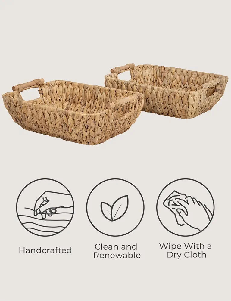 StorageWorks Wicker Storage Baskets Water Hyacinth Large Organizer with Wooden Handles for Home Organization 2-Pack