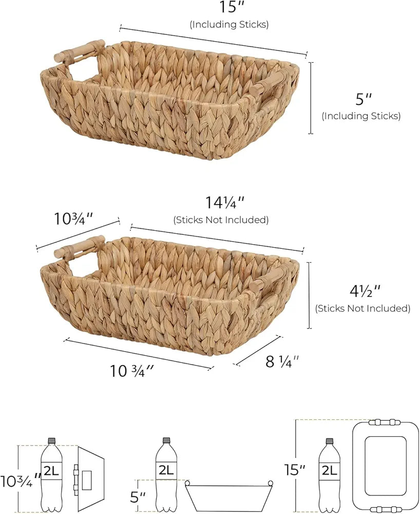 StorageWorks Wicker Storage Baskets Water Hyacinth Large Organizer with Wooden Handles for Home Organization 2-Pack