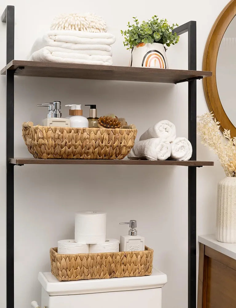 StorageWorks Wicker Storage Baskets Water Hyacinth Large Organizer with Wooden Handles for Home Organization 2-Pack