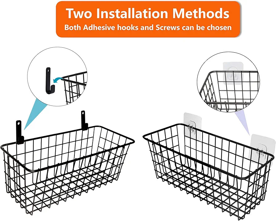 Joben Oligey Hanging Wire Baskets Wall Mount Metal Storage Bin for Kitchen Pantry Bathroom Laundry and RV Organization