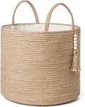 Mkono Woven Storage Basket Natural Rope with Wooden Beads for Blankets Toys and Clothes Organizer