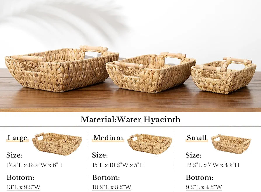StorageWorks Wicker Storage Baskets Water Hyacinth Large Organizer with Wooden Handles for Home Organization 2-Pack
