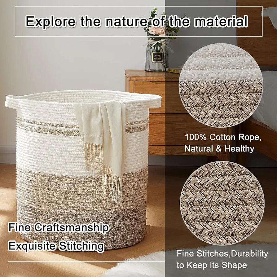 OIAHOMY Laundry Hamper 80L Woven Cotton Rope Basket with Handles for Clothes Toys Blankets Storage