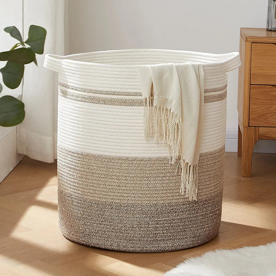 OIAHOMY Laundry Hamper 80L Woven Cotton Rope Basket with Handles for Clothes Toys Blankets Storage