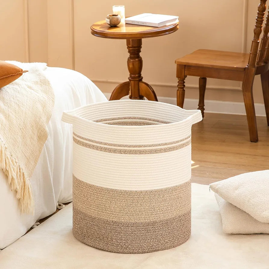OIAHOMY Laundry Hamper 80L Woven Cotton Rope Basket with Handles for Clothes Toys Blankets Storage