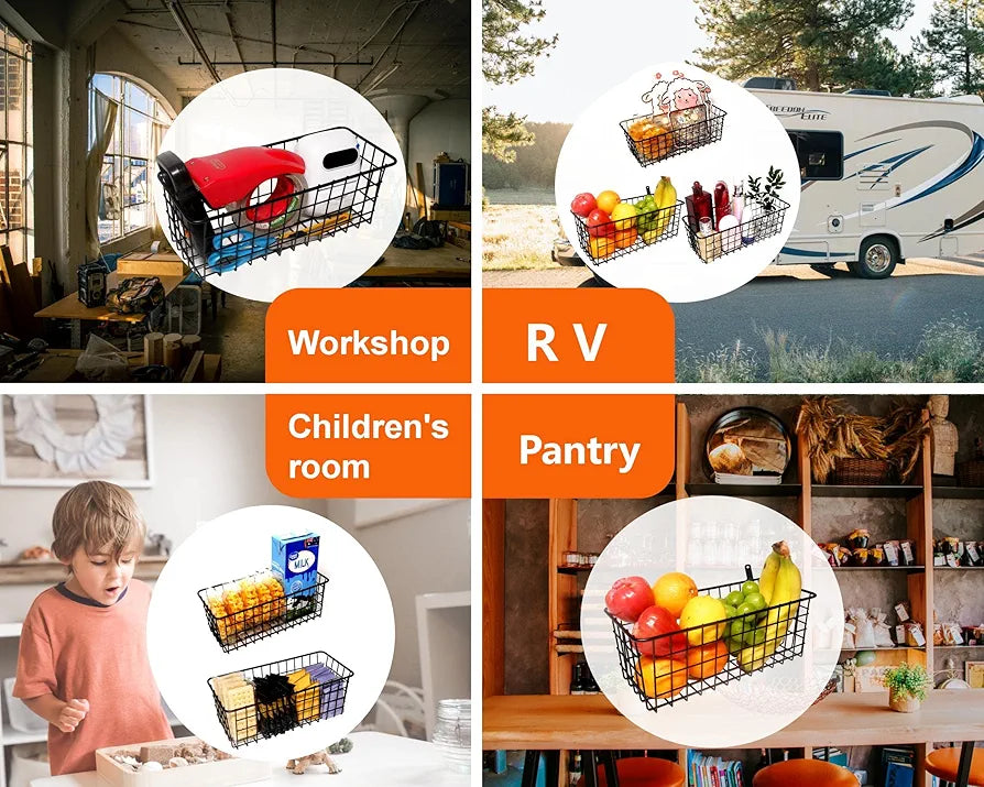 Joben Oligey Hanging Wire Baskets Wall Mount Metal Storage Bin for Kitchen Pantry Bathroom Laundry and RV Organization